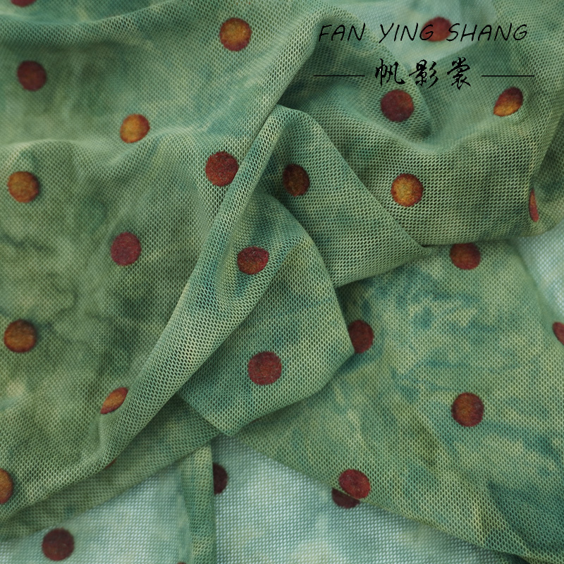 Sewing Tie Dye - สีเขียว Polka Dot ตาข่าย Tie-Dyeing Flocking
