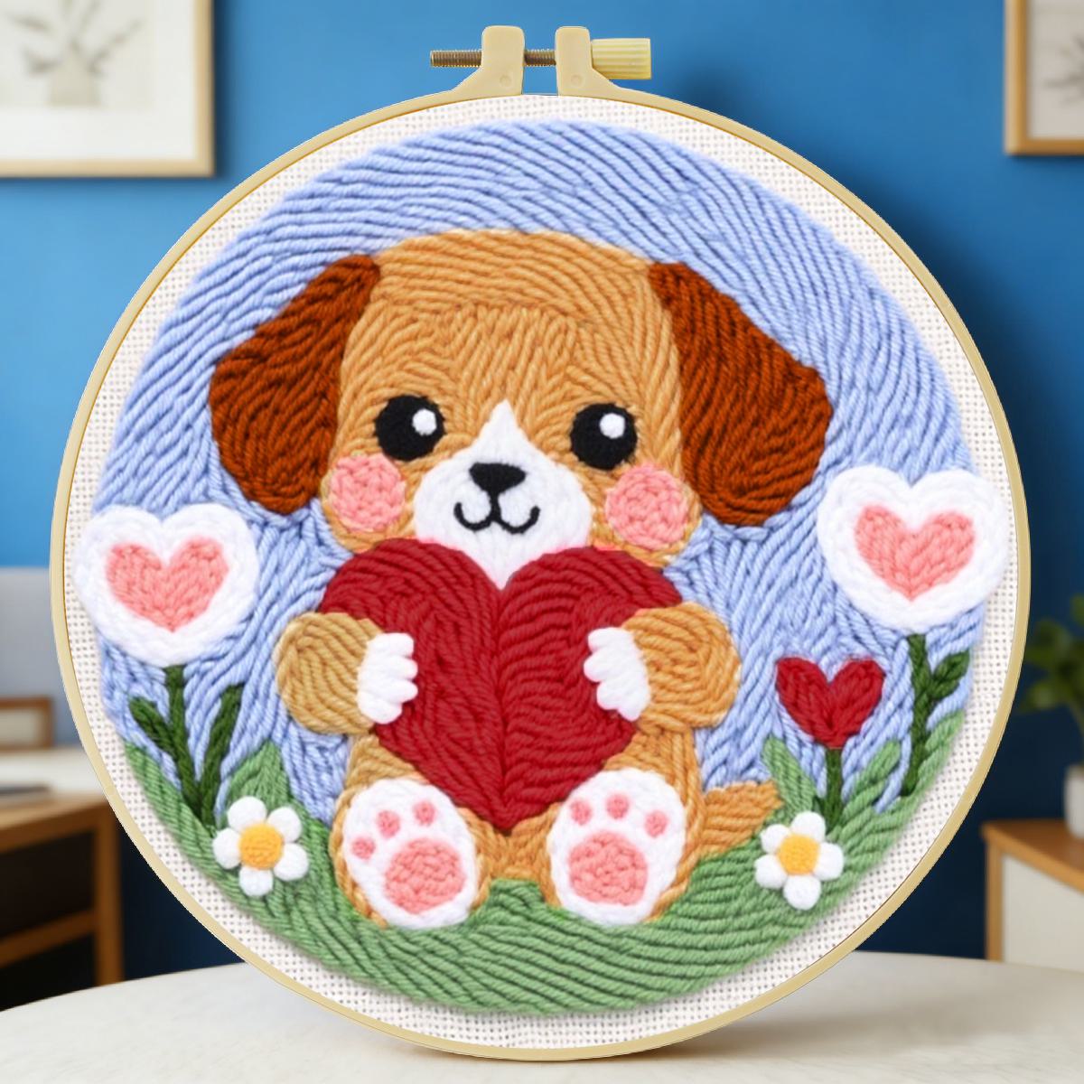 Is Sewing Textile Art - ชุดปักเข็มสำหรับสุนัข ขนาด 20x20 ซม./7.87 นิ้ว ชุดอุปกรณ์ปักลาย