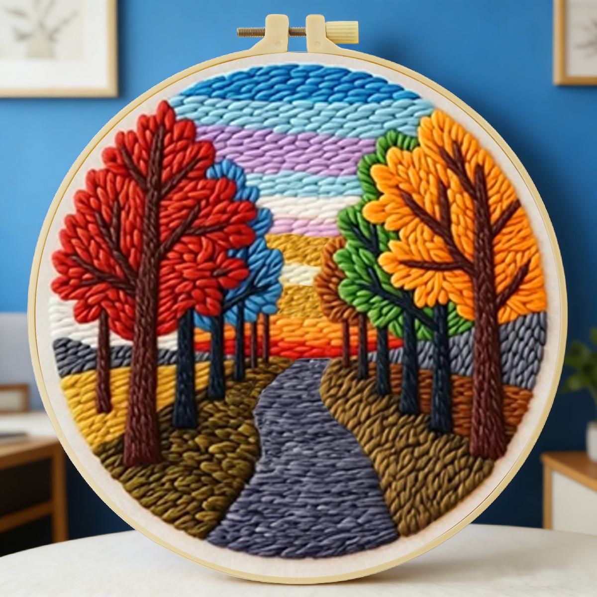 Is Sewing Textile Art - ชุดปักเข็มฉลุลายวิวทิวทัศน์ ขนาด 20x20 ซม./7.87 นิ้ว ชุดอุปกรณ์ปักผ้า