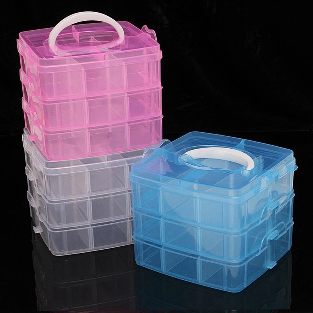 Bobbin Organizer Box - 3ชั้น18ช่องพลาสติกเย็บปักถักร้อย Floss ที่เก็บกล่องไหมขัดฟัน Bobbins ลูกปัดจัดเก็บ DIY