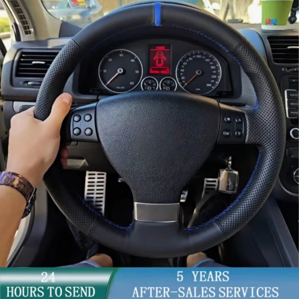 Sewing Gt - ปลอกหุ้มพวงมาลัยหนังไมโครไฟเบอร์แบบเจาะรูเย็บมือ สำหรับรถยนต์ Volkswagen Golf 5 รุ่น