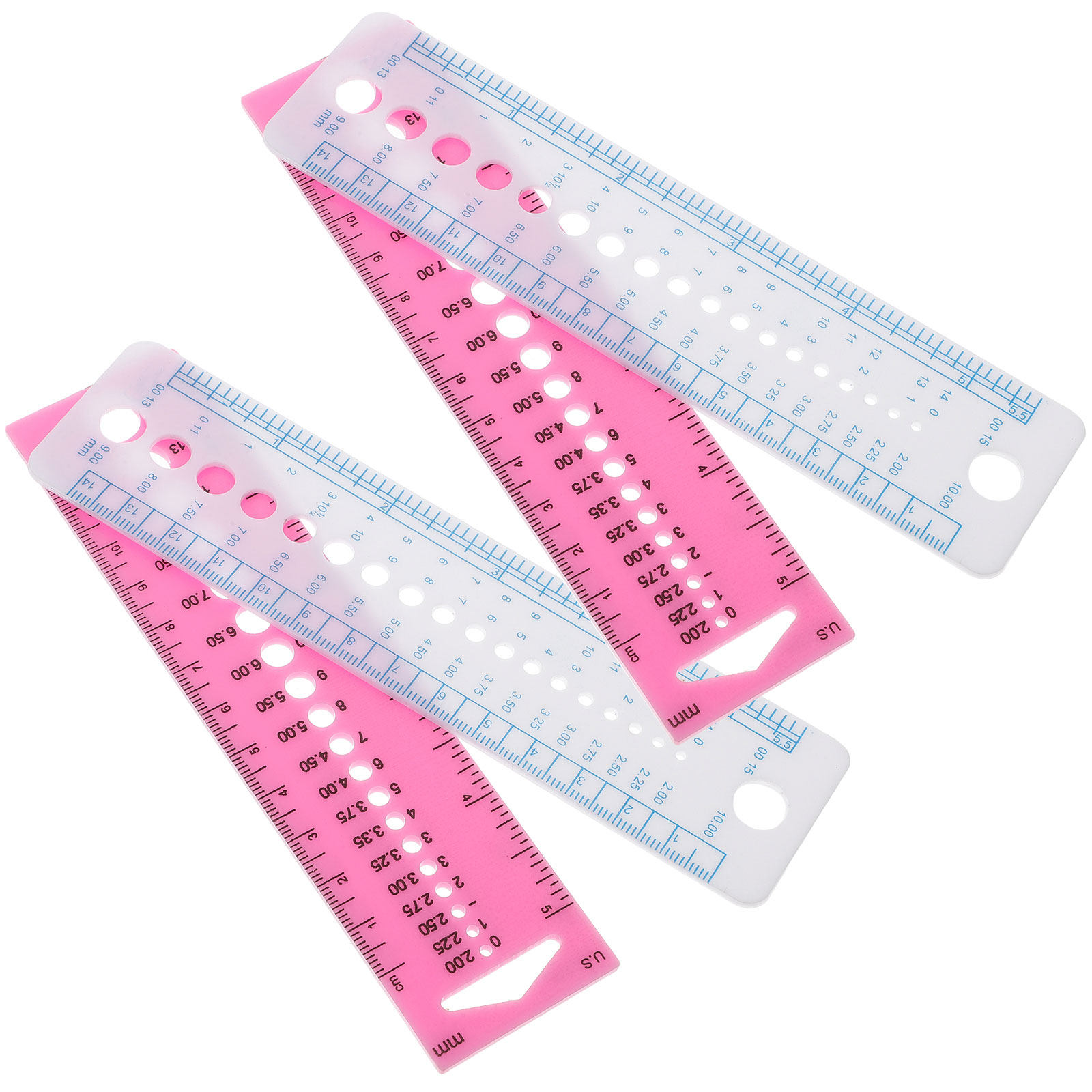 Sewing Gauge Ruler - ไม้บรรทัดวัดขนาดเข็มถักไหมพรม 4 ชิ้น ไม้บรรทัดวัดขนาดเข็มถักพลาสติก อุปกรณ์วัดขนาดเข็มอเนกประสงค์สำหรับงานถักทอ เย็บ