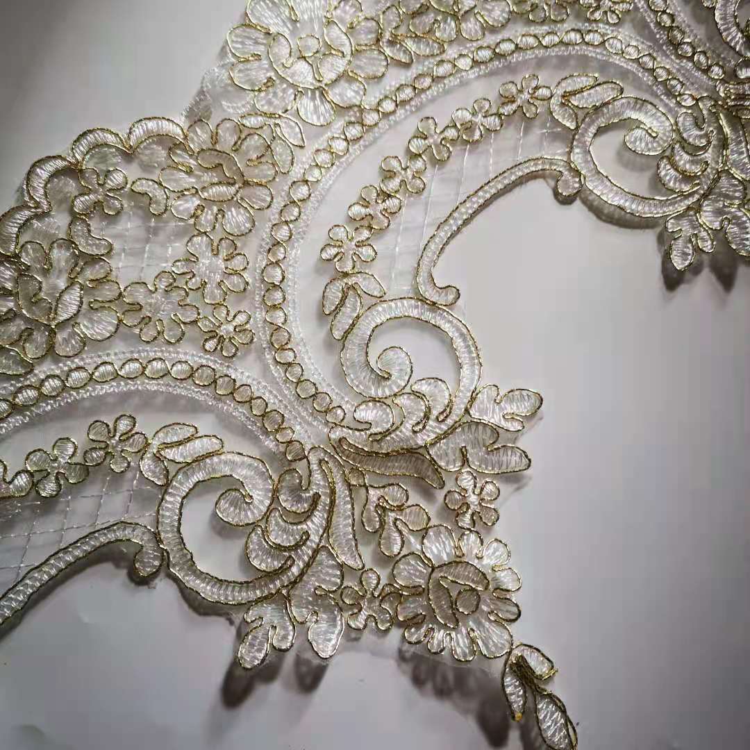 Sewing Net - 1Yard GoldสีขาวCordingผ้าดอกไม้Veniseเวนิสตาข่ายลูกไม้Trim Appliqueเย็บหัตถกรรมสำหรับงานแต่งงานเจ้าสาวชุด22ซม.