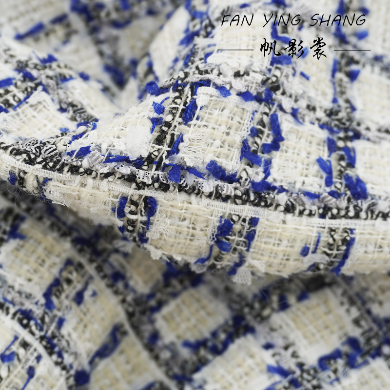 Sewing Tweed - ผ้าทวีดขนสัตว์ลายตารางสีน้ำเงินดำ ผ้าชีฟองลายผีเสื้อ สำหรับตัดเย็บเสื้อโค้ท ผ้าสำหรับงานตัดเย็บ ผ้าสำหรับงานฝีมือ
