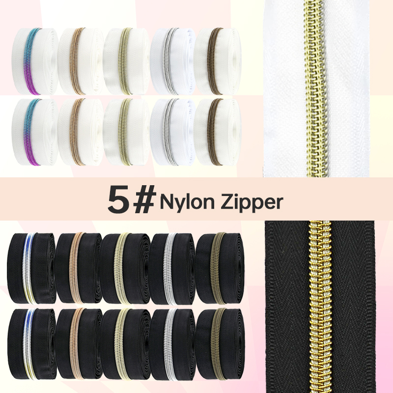 Textile And Sewing Supply - 5/10/20 เมตร เทปซิปสีดำ/ขาว 5 # ซิปไนลอนแบบม้วน