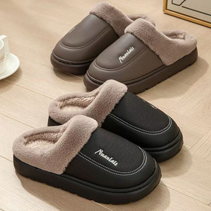 Sewing Fleece - รองเท้าแตะผ้าฝ้ายสำหรับฤดูหนาวและฤดูใบไม้ร่วง พร้อมคุณสมบัติกันน้ำและกันลื่น บุด้วยขนแกะเพื่อความอบอุ่น สบาย และผ่อนคลาย