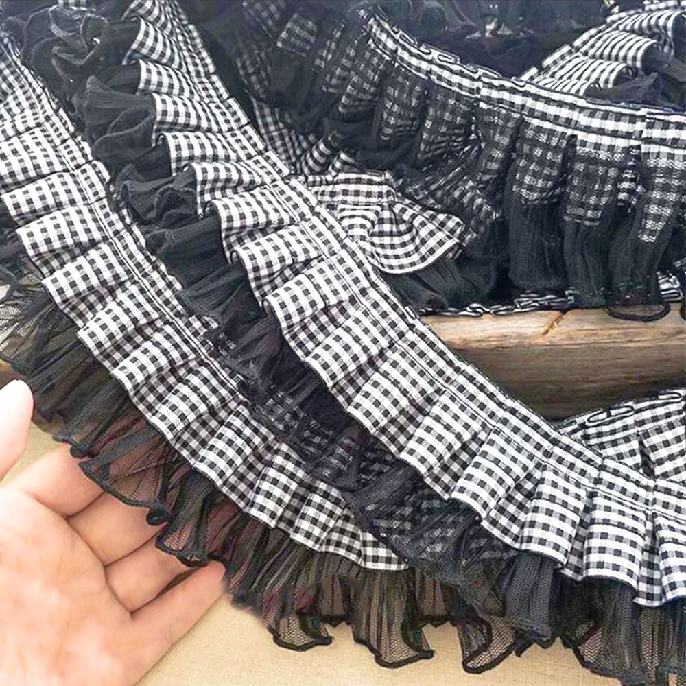 Textile And Sewing Supply - กว้าง 7 ซม.ลายสก๊อตจีบผ้าลูกไม้Tulle Ruffleริบบิ้นEdge TrimสําหรับคอAppliqueเย็บGuipureอุปกรณ์โซฟาผ้าม่านDiy