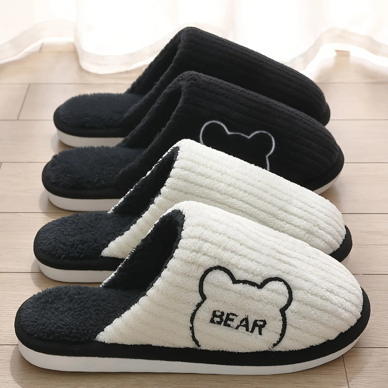 Sewing Fleece - รองเท้าแตะบุขนหนานุ่มสำหรับฤดูหนาว ผู้ชาย พื้นหนา กันลื่น ใส่ได้ทั้งในบ้านและนอกบ้าน นุ่มสบาย